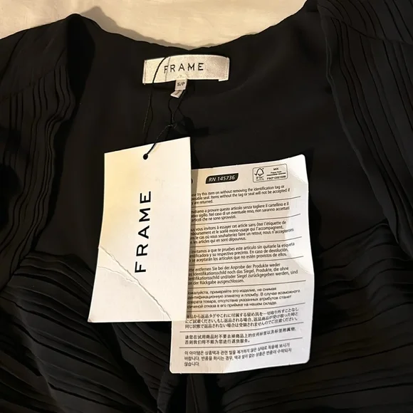 Frame Gathered Keyhole Tie Neck Top Black Size SM NWT - Picture 3 of 6